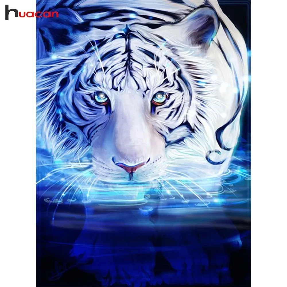 

Huacan Diamond Embroidery Tiger Picture By Rhinestones Diamond Painting Square Full Drill Animal Rhinestones Mosaic Home Decor