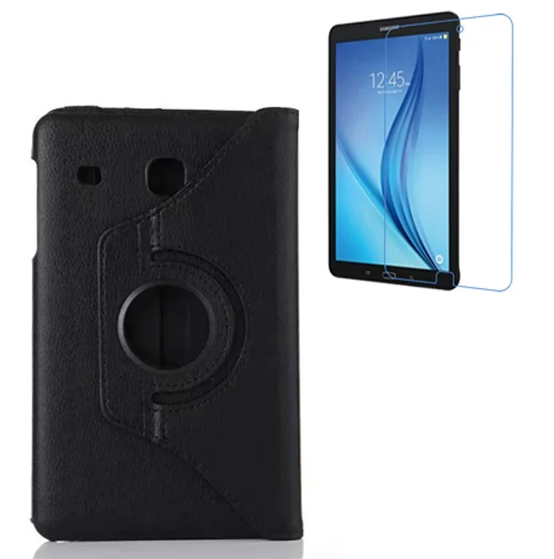 

1x Clear Screen Protector , Rotating 360 Degree Folio Stand Leather Case Cover For Samsung Galaxy Tab E 8.0 T377V T377P T377A 8"