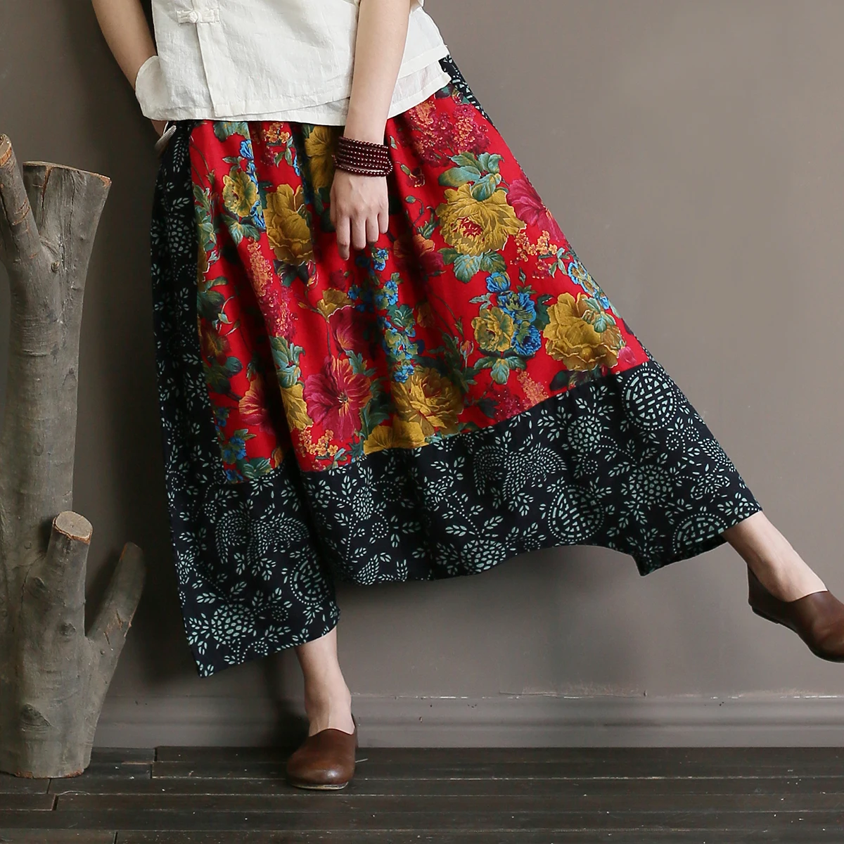 Bohemian Ethnic Cotton Linen Print Women Pants Elastic Waist Loose ...