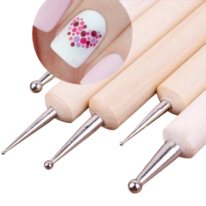 5Pcs 2 Way Wooden Dotting Pen Marbleizing Tool Nail Art Dot Dotting