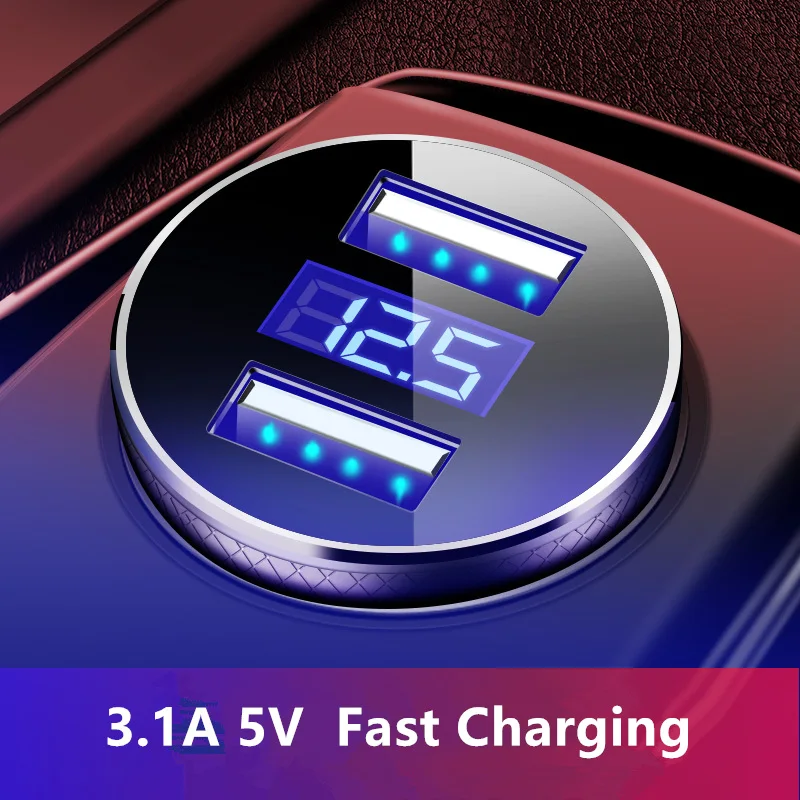

Mini Fast Charger 5V 3.1A Dual USB Car Charger With LED Display Universal Phone Charger for iPhone Xiaomi Redmi