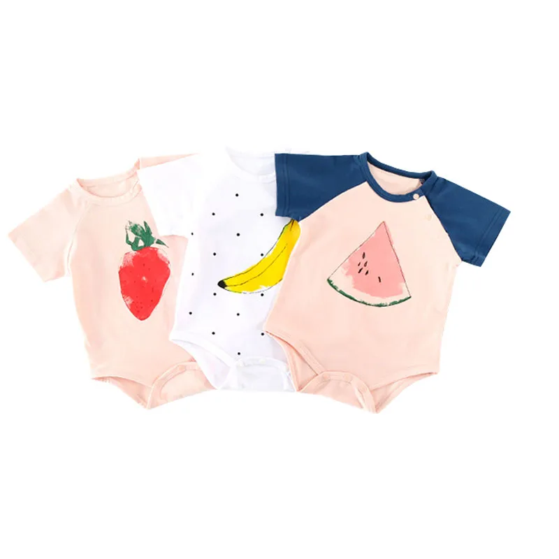 

Infant Baby Girl Stylish Bodysuit Summer Fruit Print Jumpsuit Babies Clothes Sweet Girls Outfit Short Sleeve Patchwork Clothing