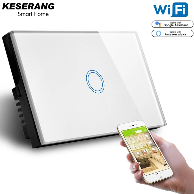 

KESERANG US 1 Gang WIFI Smart Light Switch Wireless Wall Interruptor Touch Control WiFi Switch Compatible Alexa Google Assistant