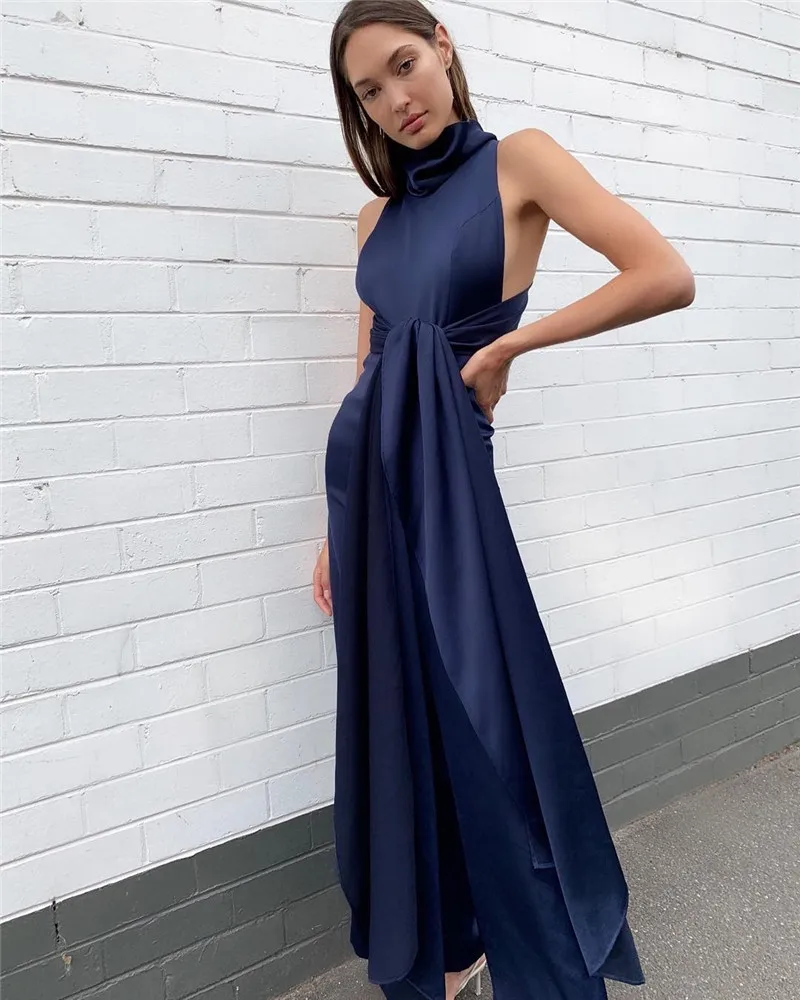

Top Quality Fashion Round Neck Flare Elegant Women's Jumpsuits Best Match Party Evening Jumpsuits