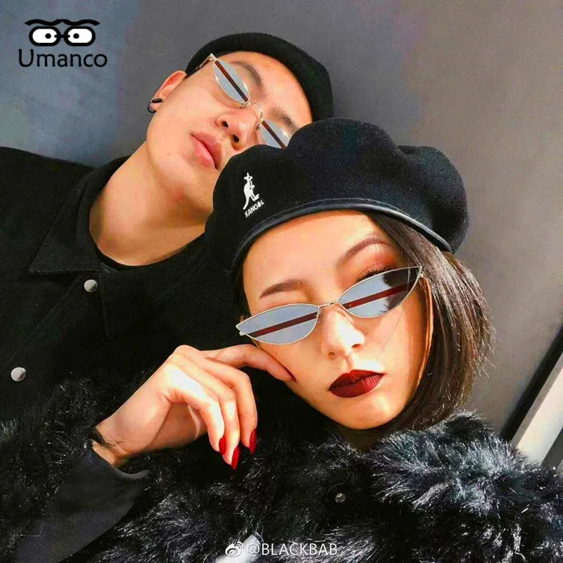 

Umanco Cute Small Frame Narrow Mirror Cat Eye Sunglasses Women Men Personality Eyewear Double Color Lens Cateye Glasses Vintage