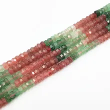 Lii Ji натуральный зеленый красный Мульти клубника плоские круглые граненые формы бусины около 3x9mm-5x9mm DIY ювелирных изделий около 39 см