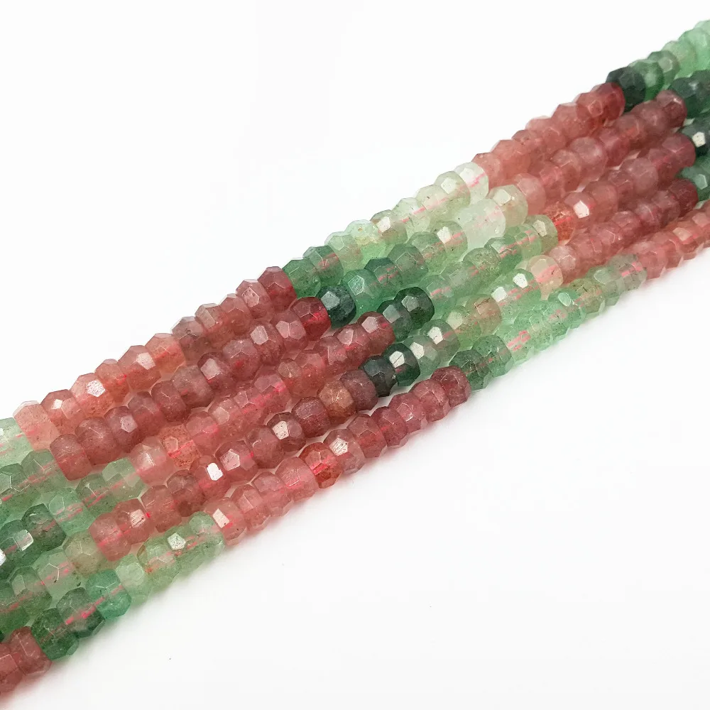 

Lii Ji Natural Green Red Multi Strawberry Flat Round Faceted Shape beads Approx 3x9mm-5x9mm DIY Jewelry Making Approx 39cm