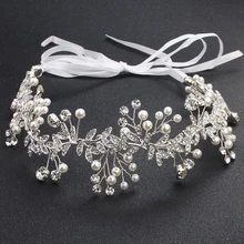 Серебряный жемчуг цветочный свадебный ободок Тиара Свадебные аксессуары для волос ручной работы лоза Кристалл повязки на голову ювелирные украшения для невесты