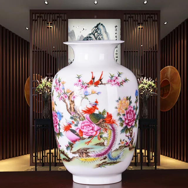 New Arrival Antique Jingdezhen Thin China Vase With Flowers and Bird Patterns Ceramic Table Vase Porcelain Decorative Vase 2
