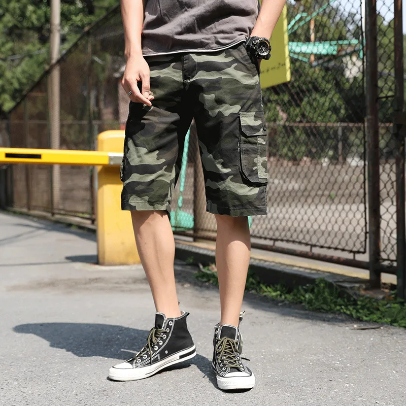 Камуфляжные карго-шорты камуфляжные мужские Новые повседневные короткие Hombre свободные тренировки хлопковые мужские военные короткие джоггеры брюки плюс размер