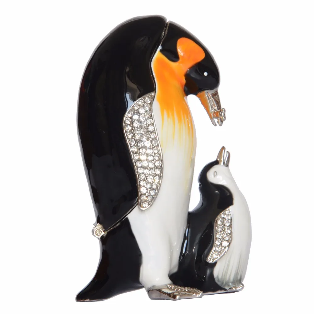 Penguin Novelty Pewter Trinket Necklace Jewelry Box Gift for Her Animal