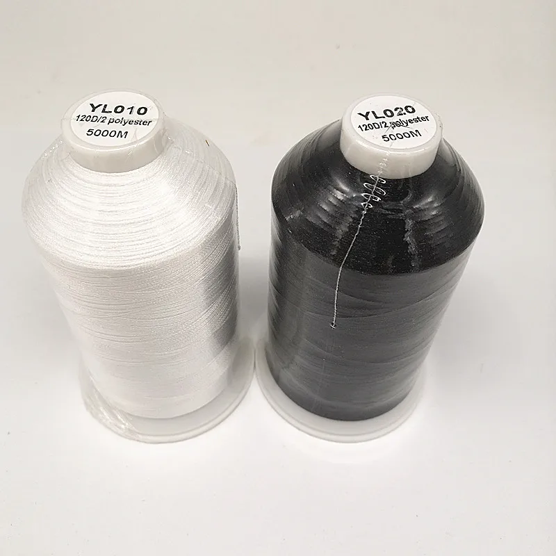 

High Quality 120D/2 length 5000 Meters White and Black Color 100% Polyester Embroidery Thread