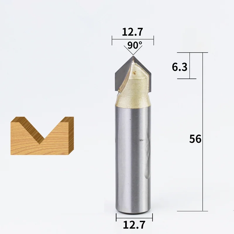 90 Degrees-1PCS, 12,7 мм ЧПУ твердосплавный фрезерный станок, деревообрабатывающий фрезерный станок, 3D V фрезерный станок, Деревянный инструмент, твердая древесина, МДФ - Длина режущей кромки: 127127