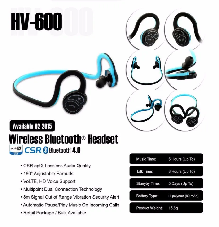 HV600 шейным Беспроводной Bluetooth наушники HandsFree Спорт гарнитура наушники с микрофоном для HUAWEI iphone 7/7 s