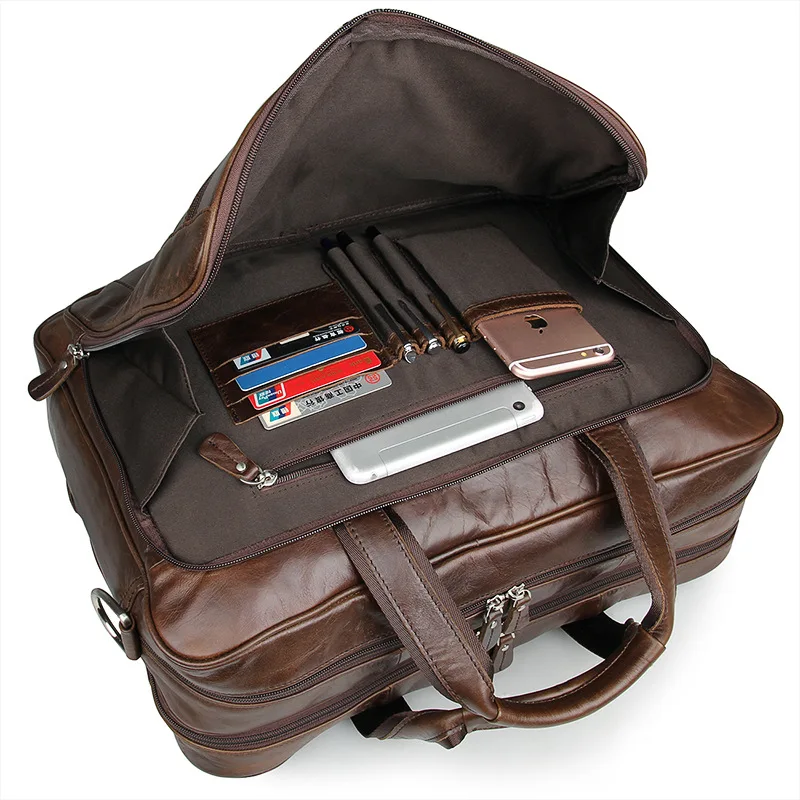 Винтаж из натуральной кожи Для мужчин Портфели Бизнес Путешествия сумка большой Ёмкость Большой 14 ''15,6'' портфель для ноутбука Кофе M7320