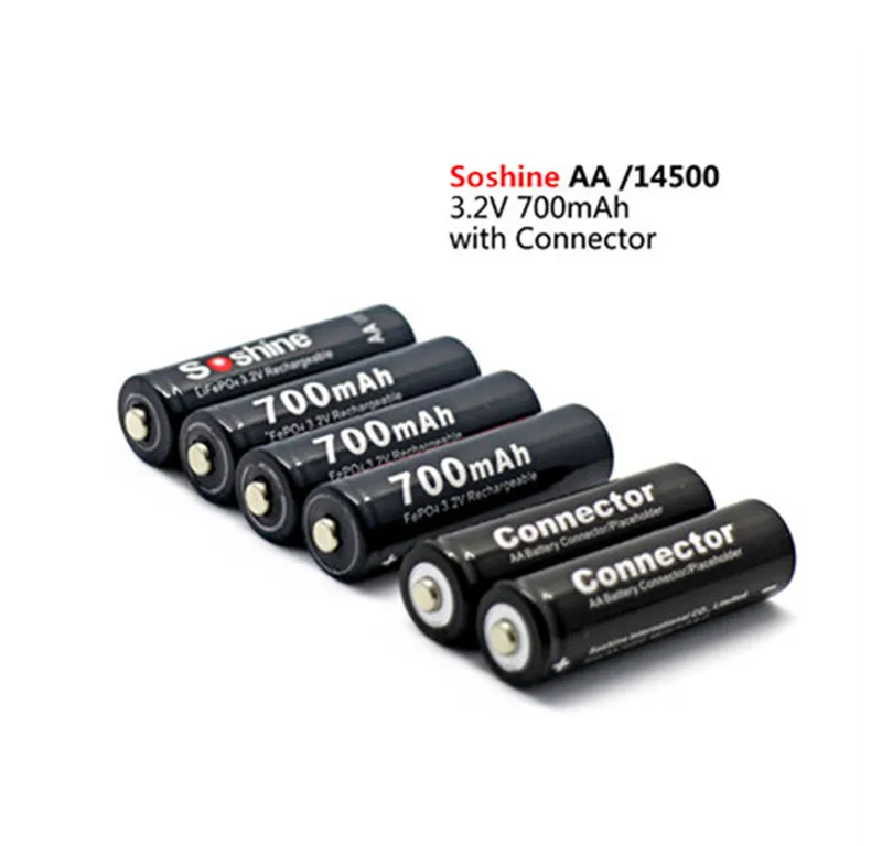 4 шт. Soshine 3,2 в 700 мАч LiFePO4 батарея AA 14500 батарея pilas аккумуляторные батареи, защищенные с корпусом батареи и разъемами
