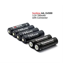 4 шт. Soshine 3,2 в 700 мАч LiFePO4 батарея AA 14500 батарея pilas аккумуляторные батареи, защищенные с корпусом батареи и разъемами