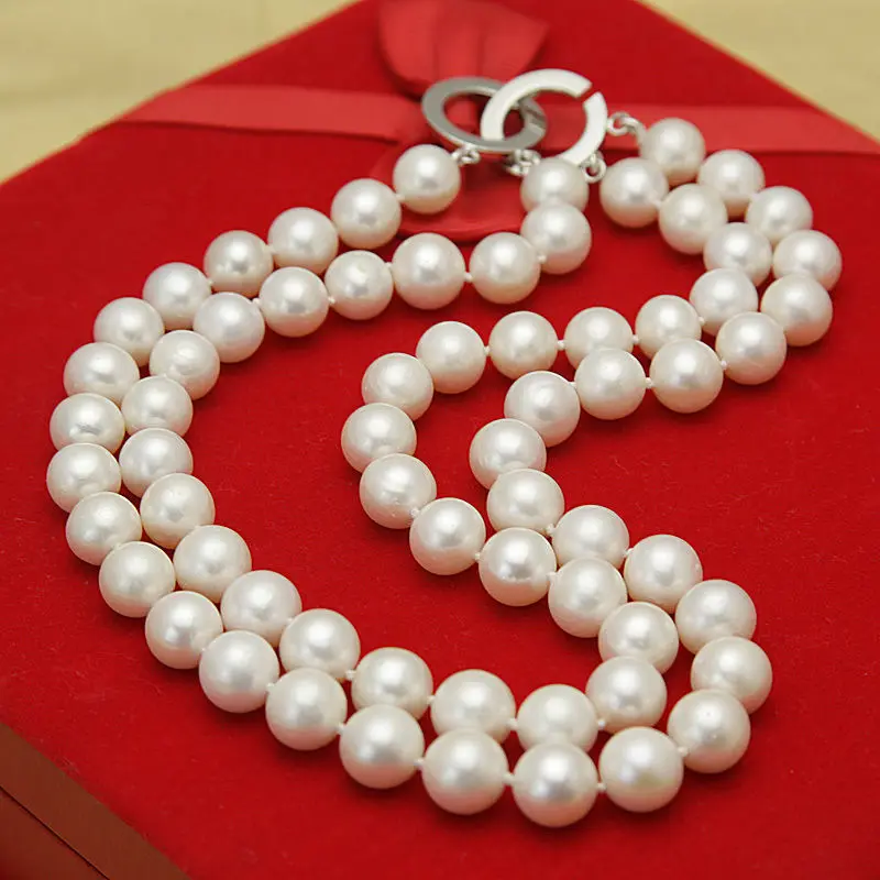 

Free shipping@@@@@ As294 2015 fashion 2 row 11-12mm white freshwater cultured pearl necklace 17"-18" a