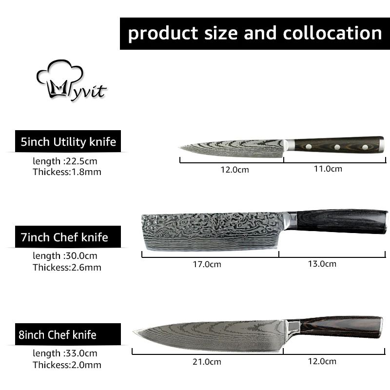 Kitchen knife Chef Knives Japanese 7CR17 440C High Carbon Stainless Steel Imitation Damascus Sanding Laser Knife Dropship