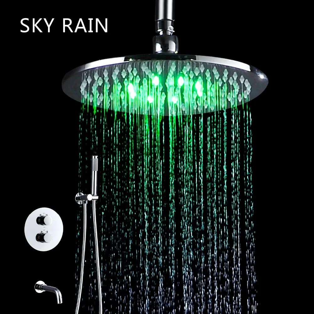 Душевой набор SKY RAIN скрытый светодиодный душ с 10 дюймовой латунной лейкой ручной
