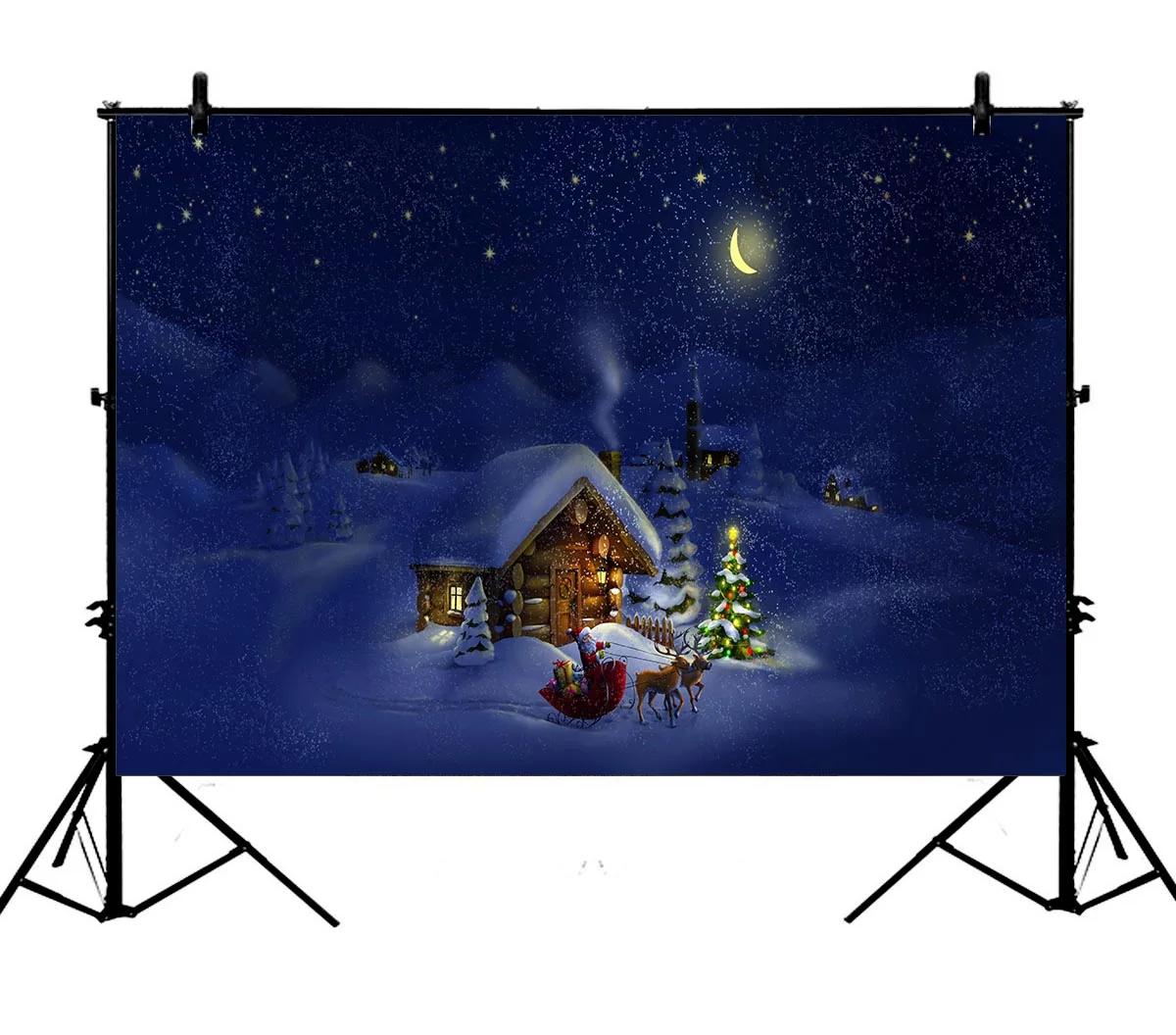 

5x7ft Christmas Winter Snow Xmas Tree Santa Claus Reindeer Polyester Photo Background Portrait Backdrop