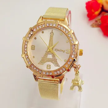 

Fashion watch women's Eiffel Tower Mesh belt Gold quartz wristwatch relogio feminino montre femme 2018