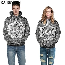 Mandala flor negro sudaderas con capucha 3D Sudadera con capucha sudaderas Sudadera con capucha chándal de Otoño de las mujeres de los hombres con capucha Tops Homme Jersey Streetwear