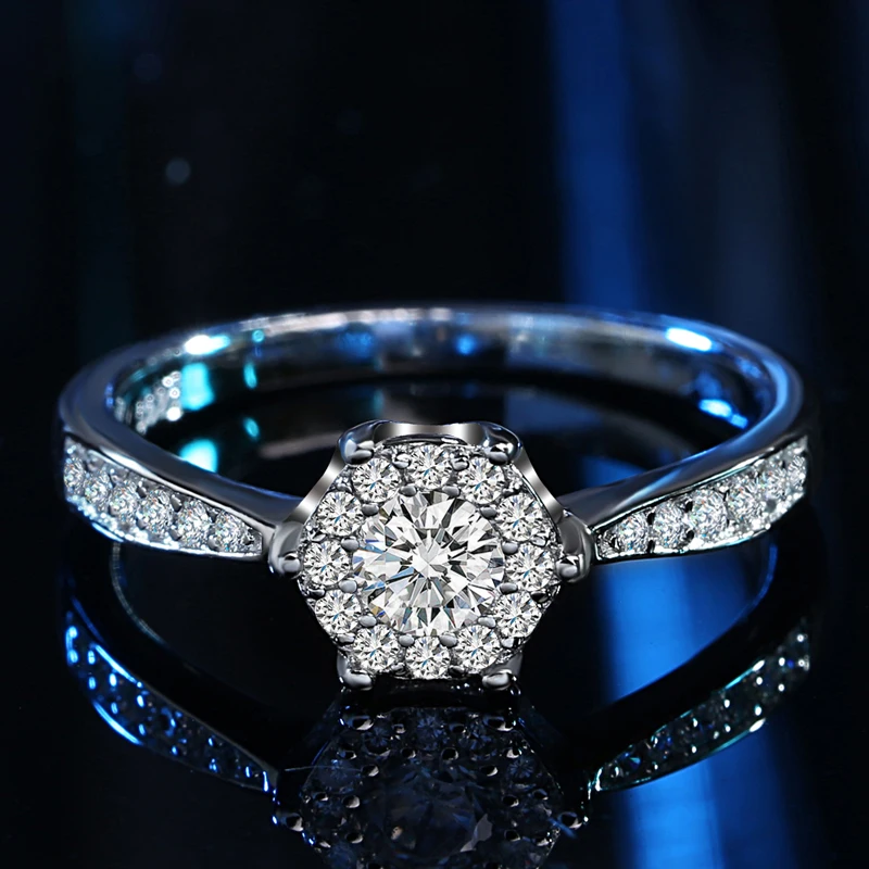Сияющий 1 карат циркония Обручальные кольца для Для женщин белого золота Цвет круглый кристалл Роскошные Обручение кольца ювелирные изделия anillos mujer