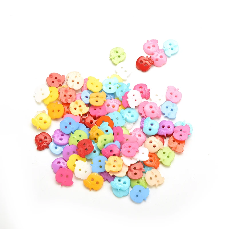 

100PCS 10MM clothes sewing accessories 2 holes apple Plastic Button Random Mix Colors Cartoon button for KIDS