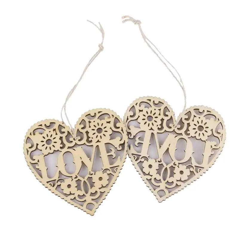 10pcs/pack DIY Laser Cut LOVE Heart Wooden Embellishments Wedding baby
