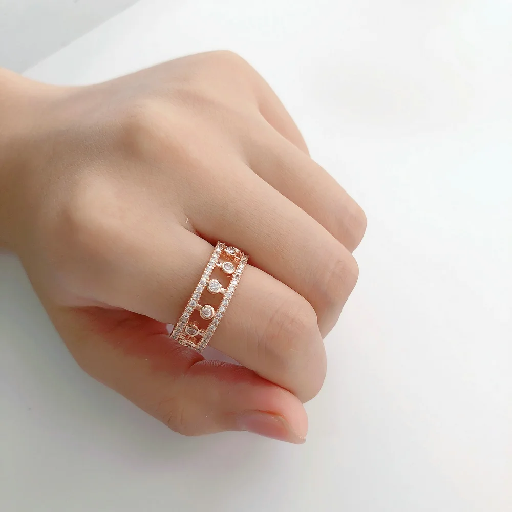 Double Fair Rose gold Color With Full Zircon Classic Hollow Rings For Women Brand Engagement Ring Jewelry DFR660
