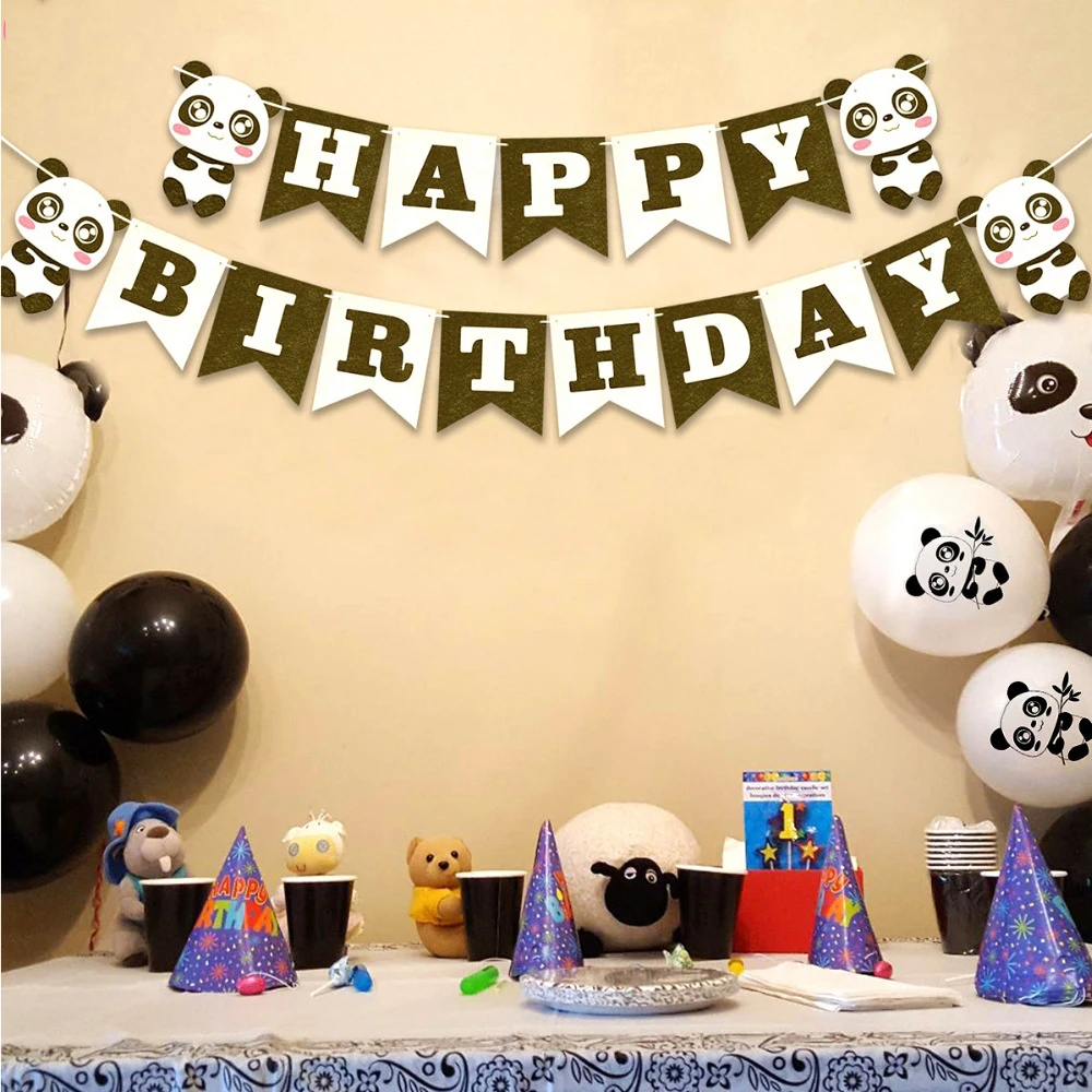 Huiran Cute Panda Balloon Happy Birthday Balloons Air Party Ballons Birthday Party Decor Kids Favors Animal Black Baloons Balls