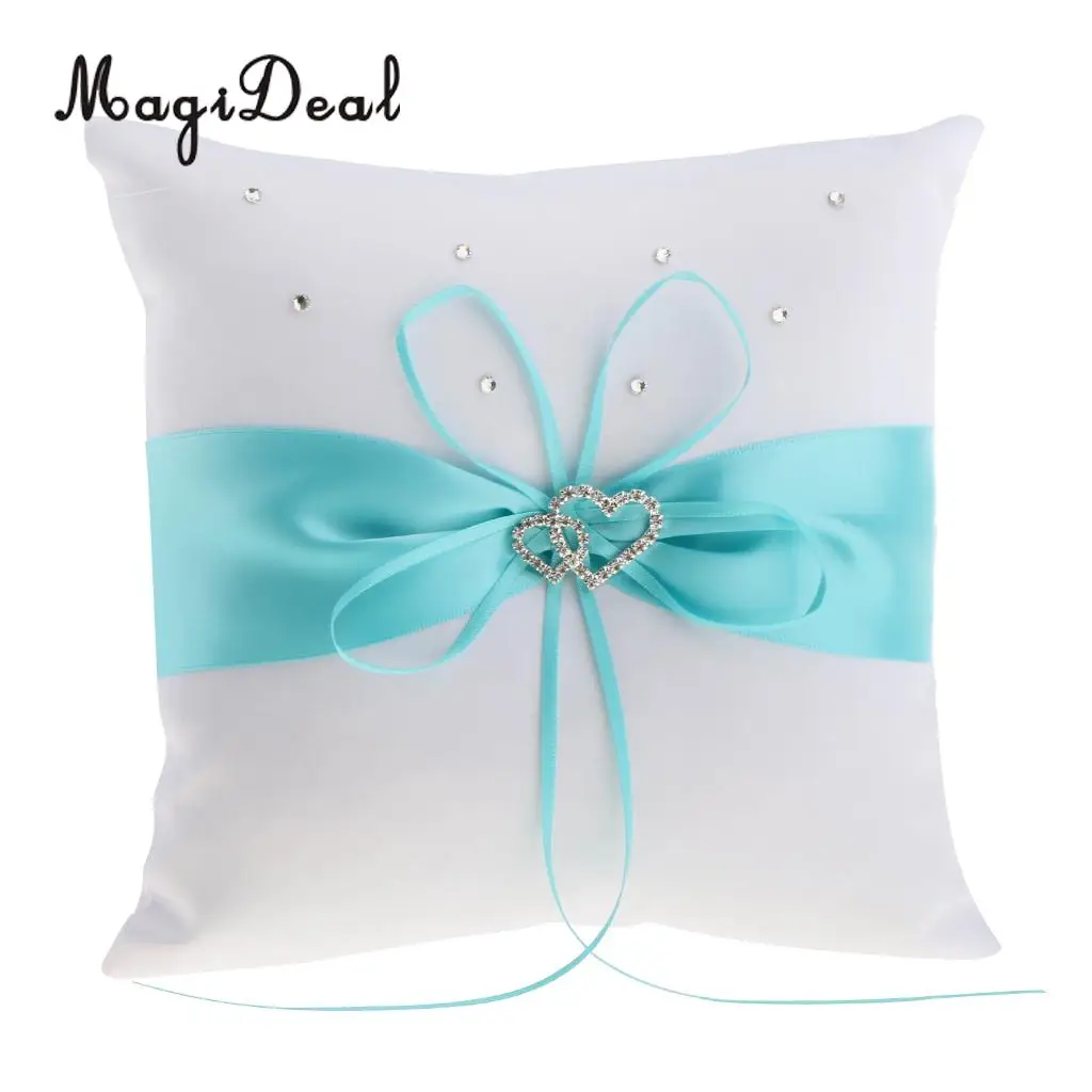 MagiDeal Wedding Ceremony Satin Heart Ring Pillow Diamond