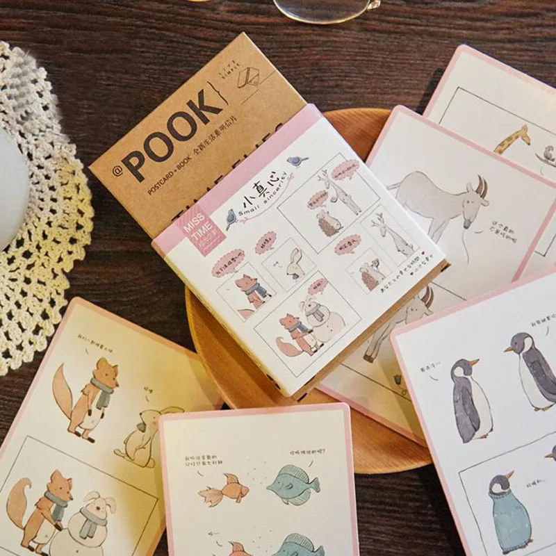 

30Sheets/Pack Hot Sale Animals Small Sincerity Postcard/Greeting Card/Message Card/Birthday Letter Envelope Gift Card
