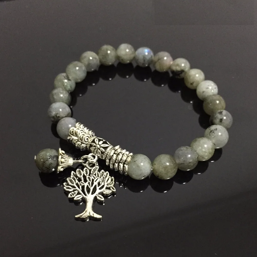 Натуральный Камень лабрадорит браслеты Mala Beads натуральный камень дерево шарм