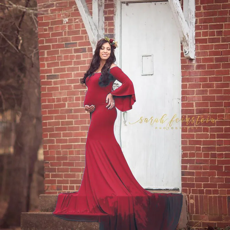 New Long Breathable Maternity Dresses Maternity Photography Props Pregnant Clothes Shoulderless Pregnant Dress Women S M L