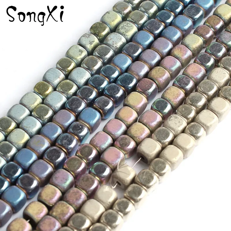 

4mm 15'' Square Dull Polish Matte Plating Hematite Stone Beads Diy Bracelet Necklace Cube Shape Loose Spacer For Jewelry Making