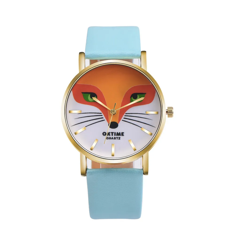 Relogio Masculino кварцевые часы женские модные часы люксовый бренд Ретро дизайн лиса мультфильм шаблон кожа аналоговые наручные часы