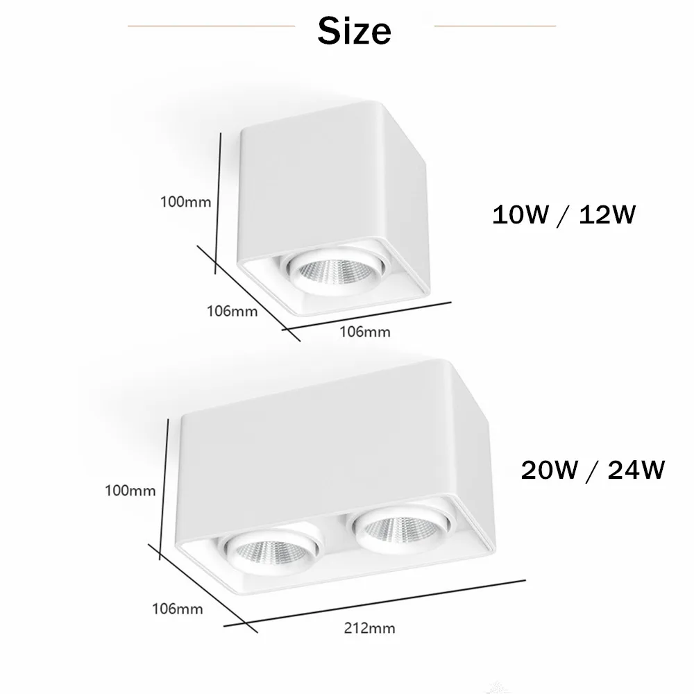 [DBF] квадратный COB светодиодный светильник с регулируемой яркостью 10 Вт 12 Вт 20 Вт 24 Вт поверхностный монтаж светодиодный потолочный лампы точечного освещения Светодиодный светильник s AC85V-265V