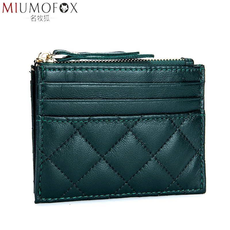 

Sheepskin Leather Credit Card Holder Genuine Leather Business ID Card Holders Wallet Slim Wallet Short Zipper Coin Purse Unisex