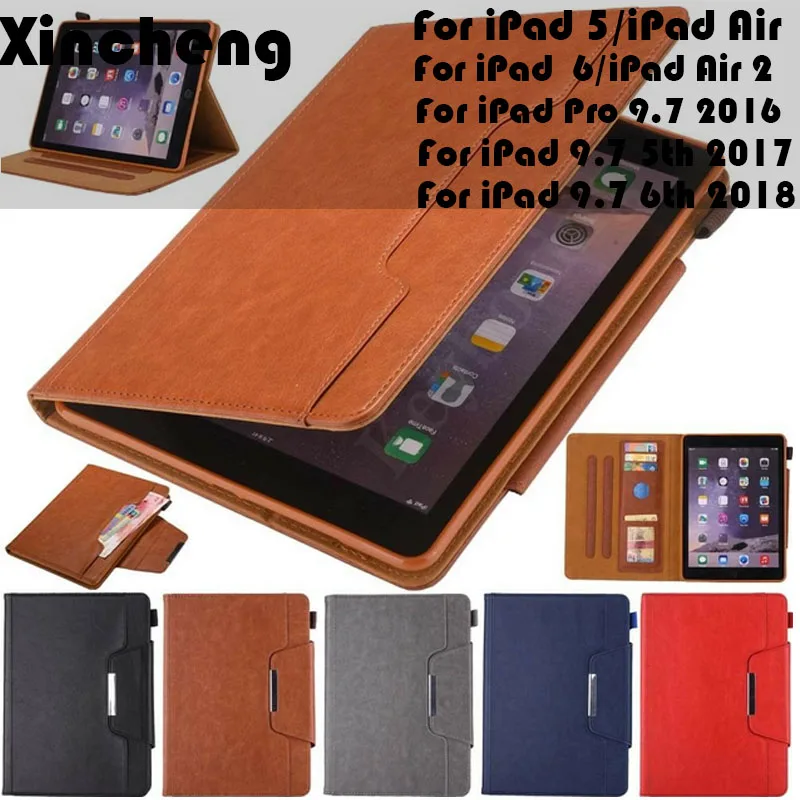 Для iPad 9,7 5th 6th 2018 2017 Pro 9,7 Air 2 1 Премиум бизнес кожаный Смарт-Стенд Крышка корпуса Folio со слотом для карт для iPad 5 6