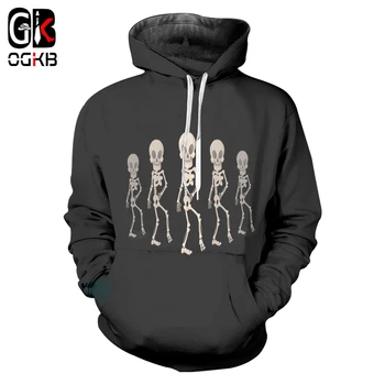 

OGKB Women Black Hip Hop Hoodies 3D Printed Halloween Skulls Street Wear Pullover 5XL Wholesale Trend Women Clothing