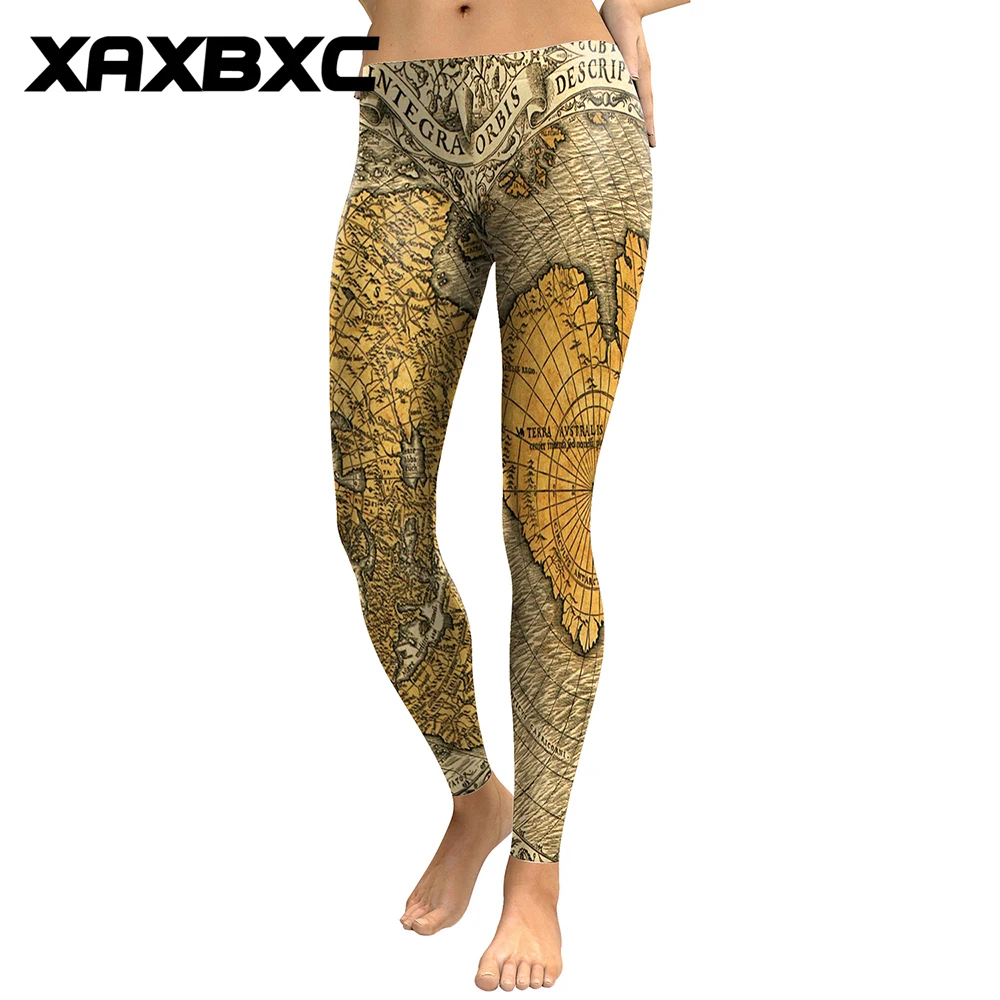 

2018 New D1818 Ancient Nautical Treasure Map Print Push Up Slim Tights Fitness Women Jogging GYM Yoga Pants Femme Sport Leggings