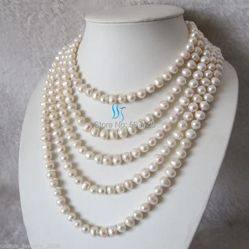 

Free Shipping >>>100" 8-9mm White Freshwater Pearl Strand Necklace Cultured