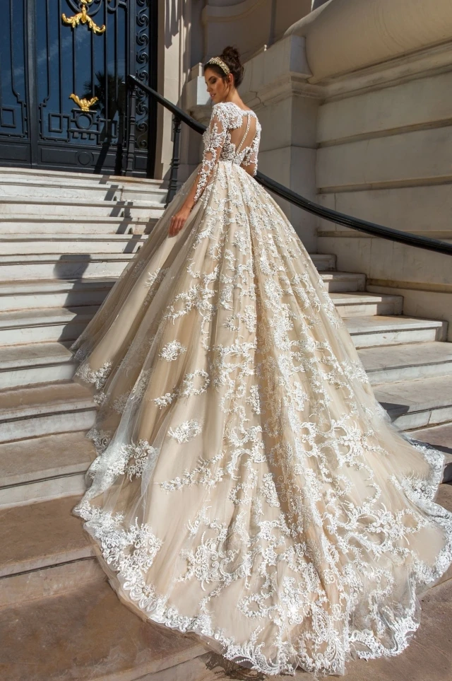 Роскошное бальное платье принцессы кружевное свадебное De Mariage 2019 сексуальные