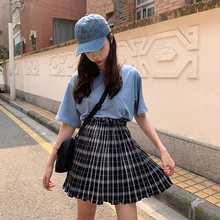Летняя женская юбка в клетку с деревянными ушками, эластичная талия, плиссированная тонкая плиссированная юбка