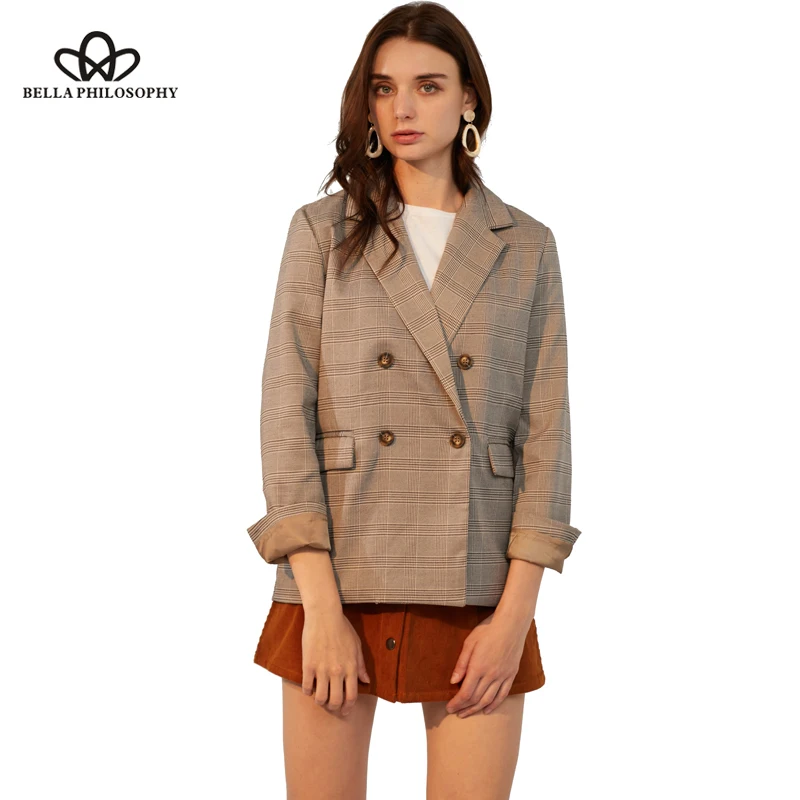 Wonder 2018 new Autumn Winter New Double-breasted Women Plaid Blazer Female Winter Suit Jacket