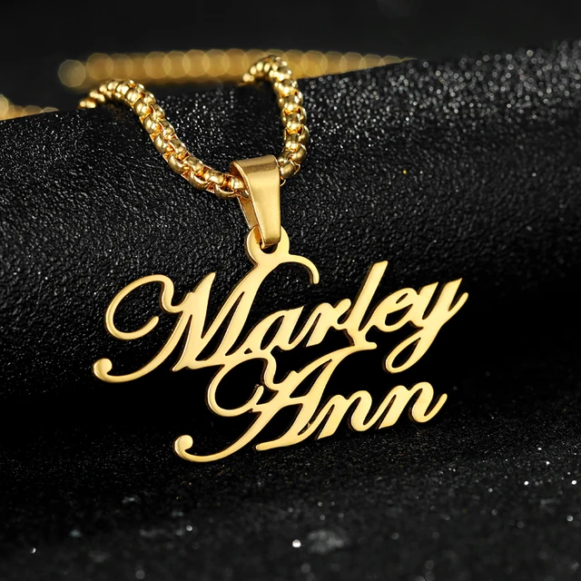 $US $7.59  Custom Two Name Necklace Women Gift For Party Hip Hop Jewelry Personalized Gold Silver Cursiva Font
