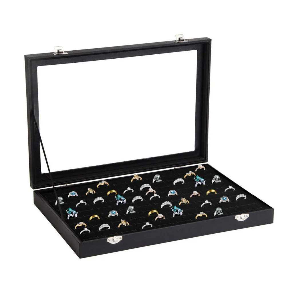 Ring Case 100 Slots Ring Box Organizer Holder Jewelry Display Storage Collector Earring Showcase Ring Tray Gift Portable Box