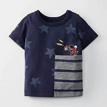 

Little Maven New Summer Kids Clothing Short O-neck Blue Stars Pocket Motorbike Knitted Cute Cotton Quality Boys Casual Tshirts